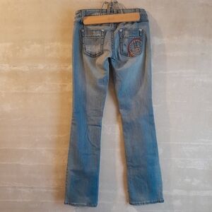 407a. light blue vintage Zco peace sign embroidered low rise y2k jeans, 1